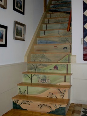 canvas mural on stairs